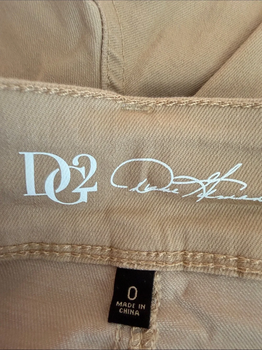 DG2  Tan Straight-Leg Jeans with Frayed Side Trim